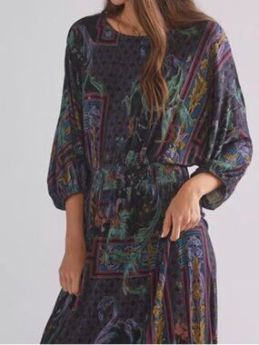 Anthropologie Daily Practice Bohemian Black Floral Geometric Print Maxi Dress